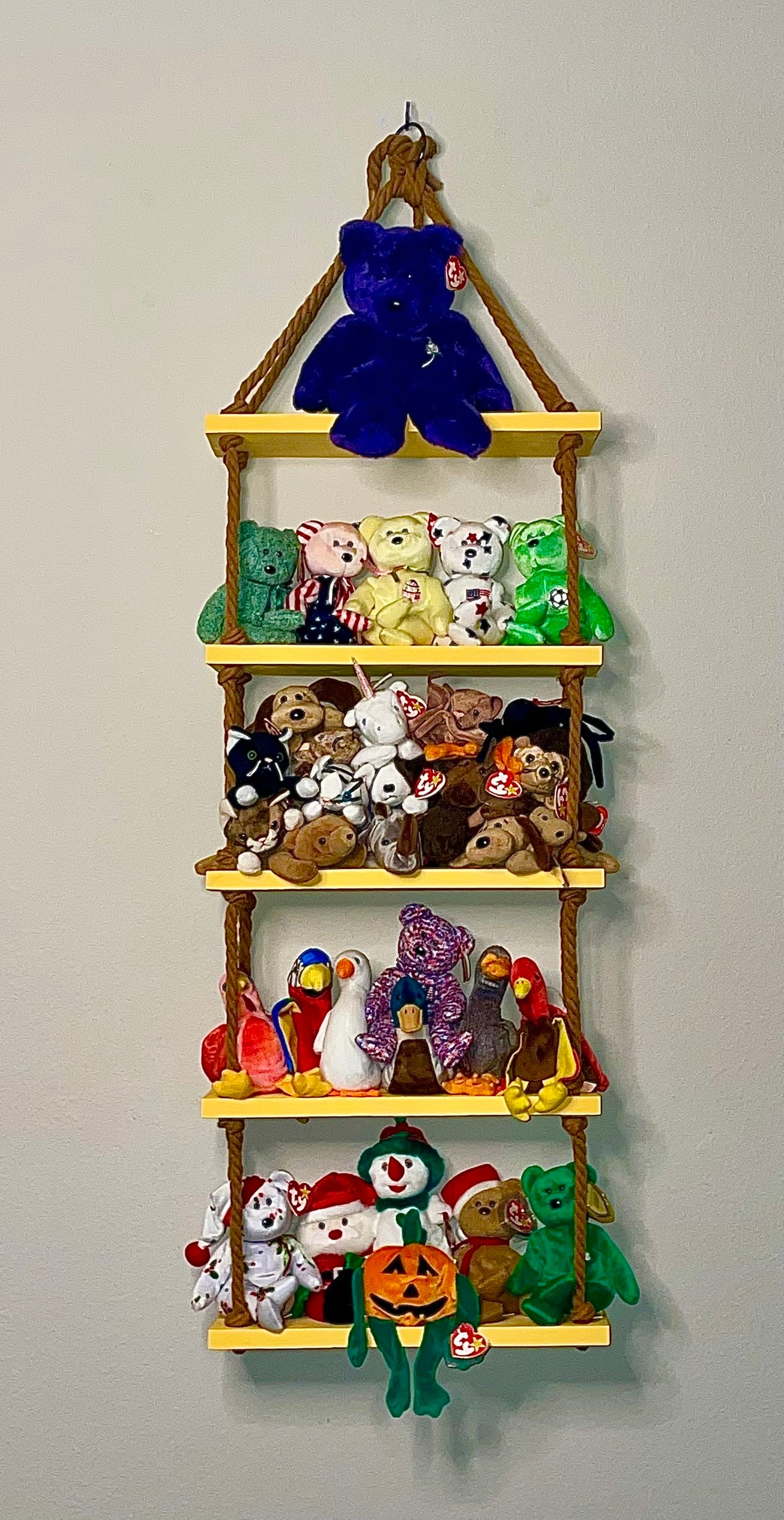 Golden Shelves with Brown Rope