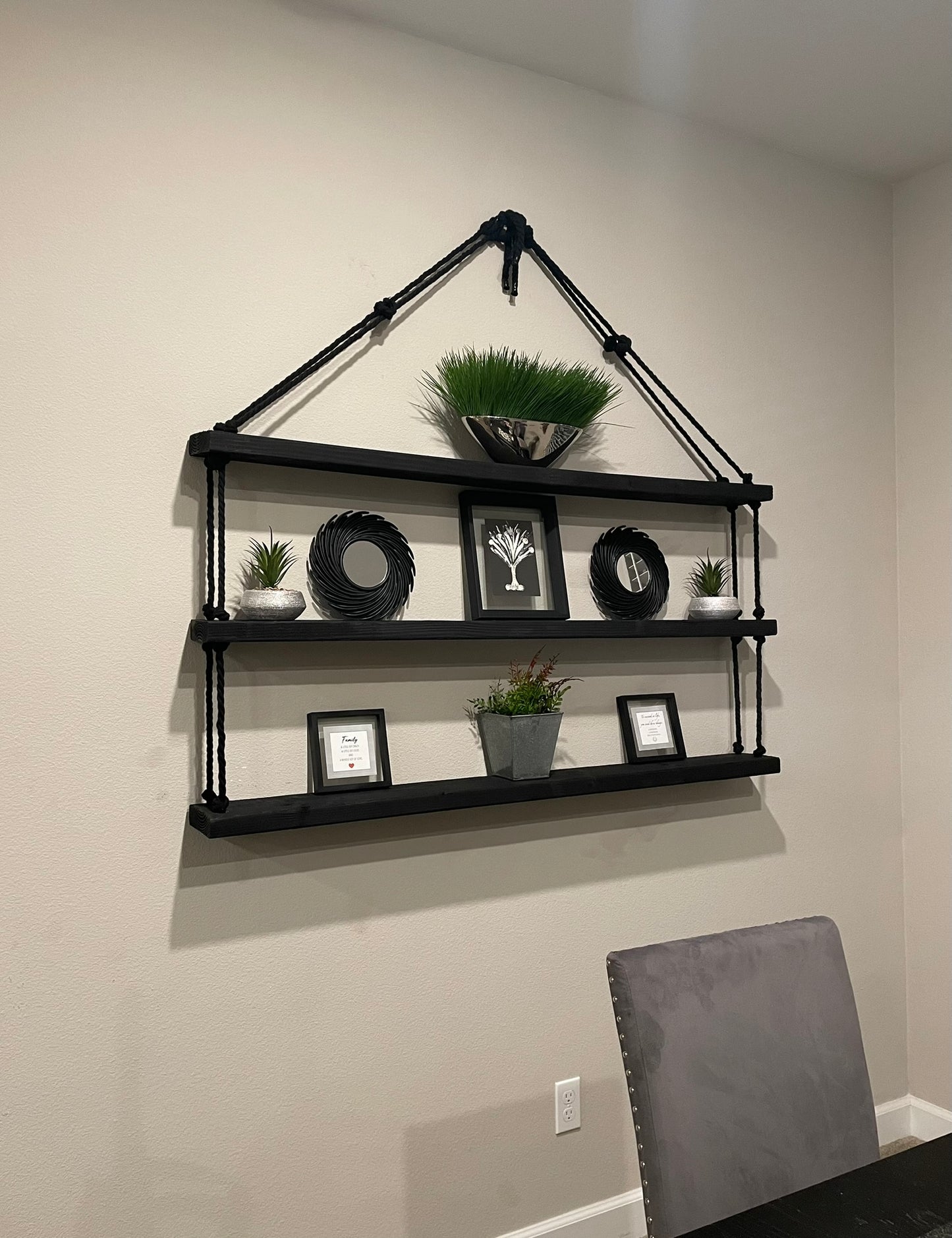 Black Shelves with Black Rope