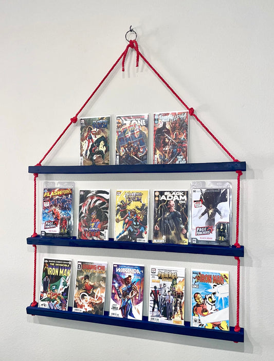 Navy Blue Narrow Shelves with Red Rope