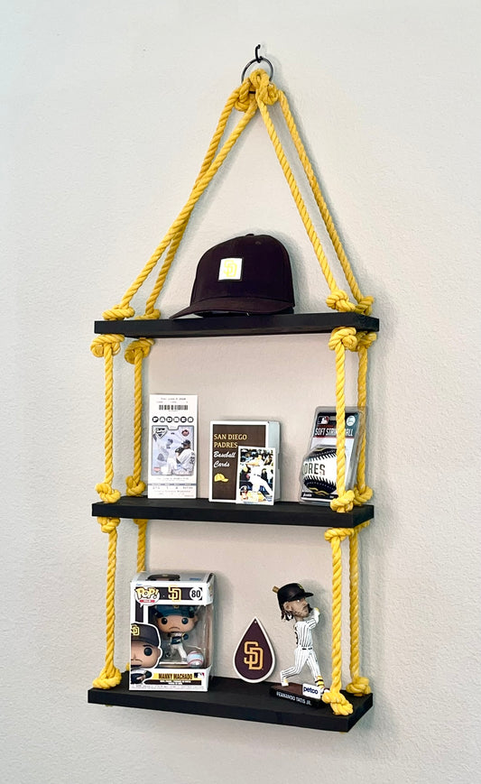 Dark Brown Shelves with Yellow Rope