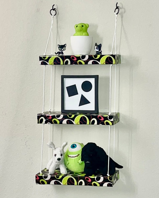 Graphic Decorative Taped Shelves with White Rope