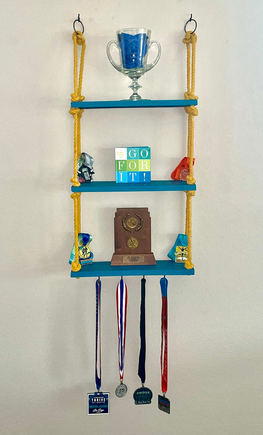 Turquoise Shelves with Gold Rope