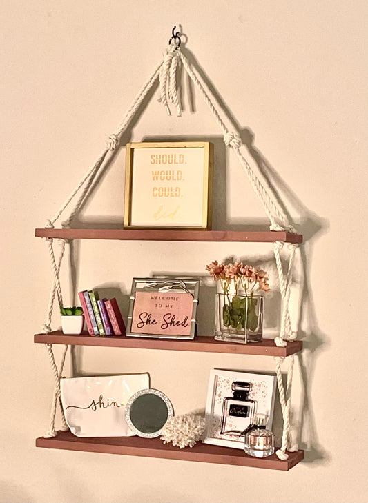 Rose Shelves with Criss-crossed Cream Rope