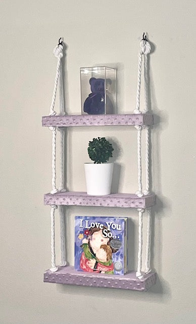 Purple Fabric Shelves with White Rope